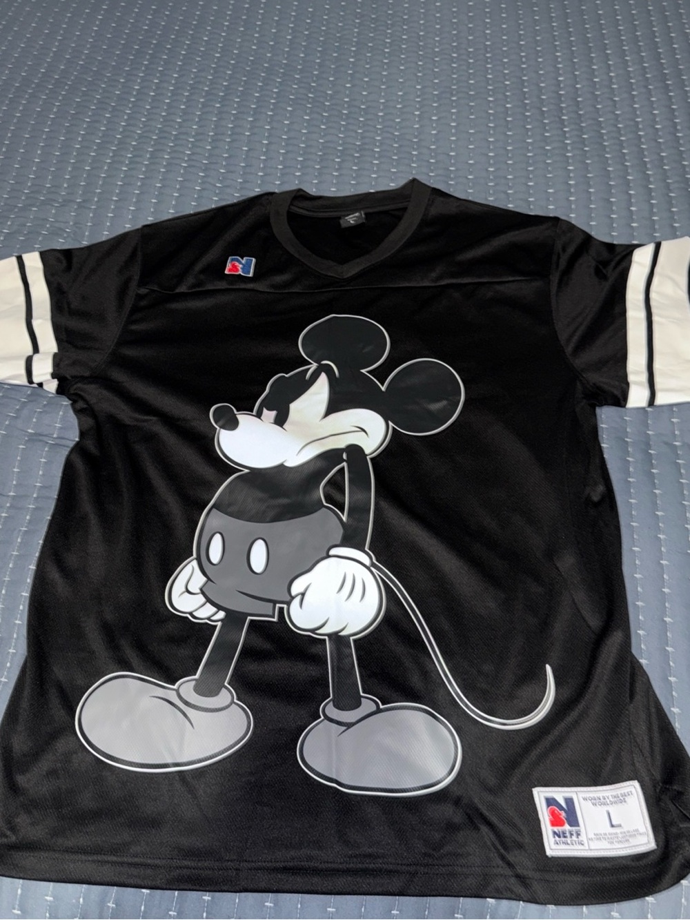 NEFF Disney Mickey Mouse Size L Football Jersey Black/White. NWT.